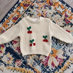 Zara Beige Knit Sweater with Cherry Accents